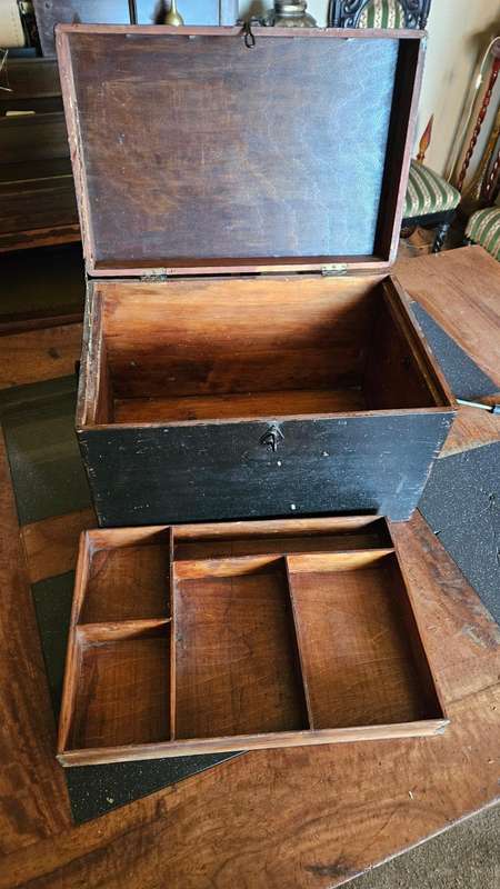Vintage Wooden Toolbox with Leather Strap