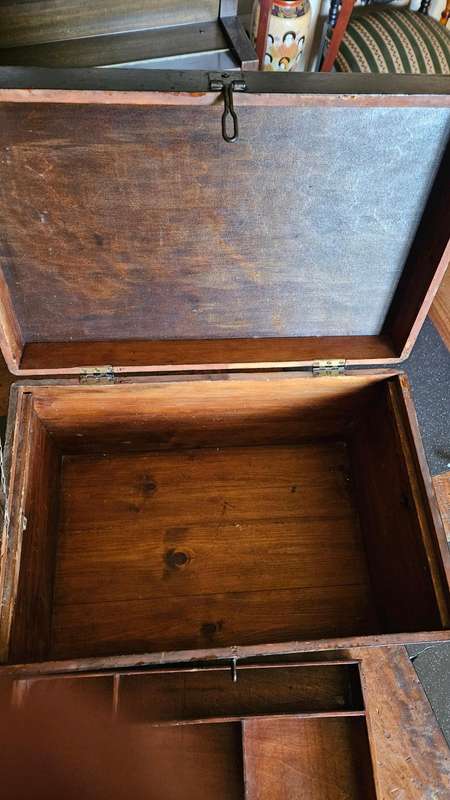 Vintage Wooden Toolbox with Leather Strap