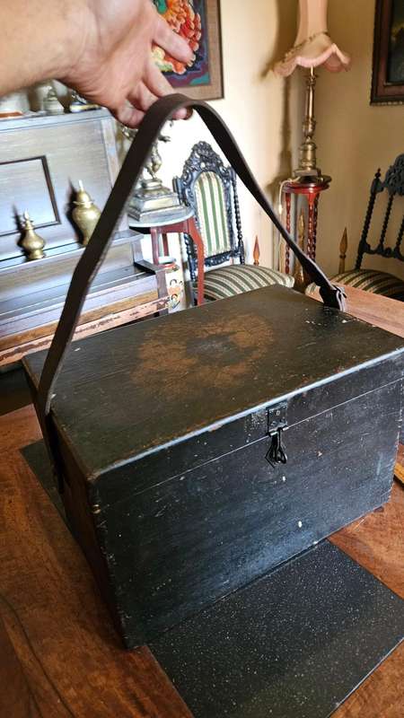 Vintage Wooden Toolbox with Leather Strap