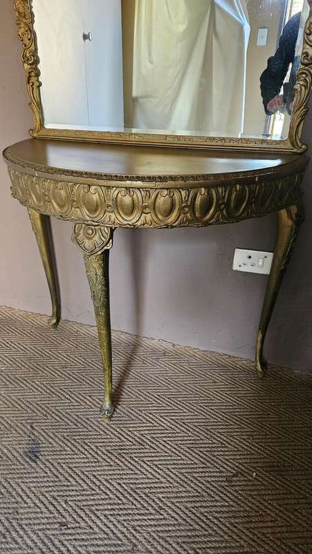 Antique Console Table & Beveled Mirror