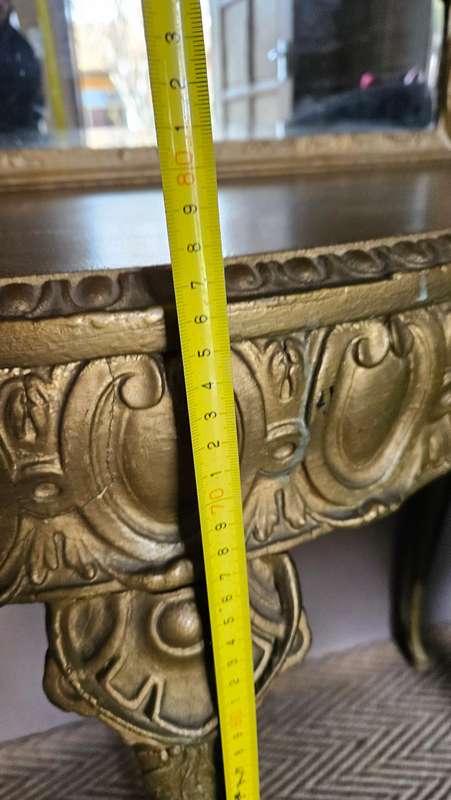 Antique Console Table & Beveled Mirror