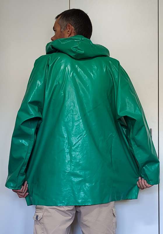 Green PVC Rain Jacket, 3XL, oilskin for fishing, motor cycle riding, construction or farm work