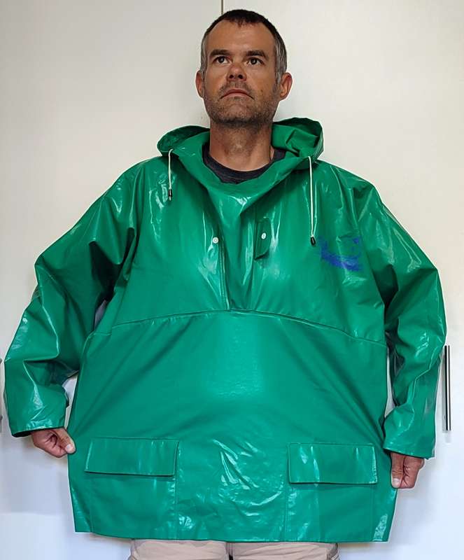 Green PVC Rain Jacket, 3XL, oilskin for fishing, motor cycle riding, construction or farm work
