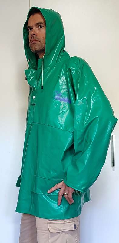 Green PVC Rain Jacket, 3XL, oilskin for fishing, motor cycle riding, construction or farm work