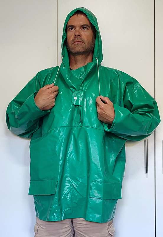 Green PVC Rain Jacket, 3XL, oilskin for fishing, motor cycle riding, construction or farm work