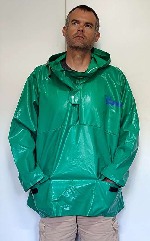 Green PVC Rain Jacket, 3XL, oilskin for fishing, motor cycle riding, construction or farm work