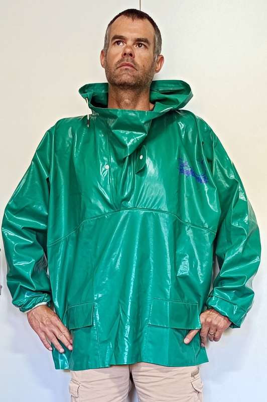 Green PVC Rain Jacket, 3XL, oilskin for fishing, motor cycle riding, construction or farm work