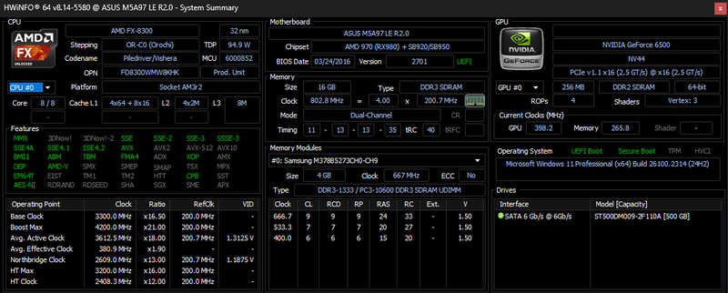 AMD FX 8 core | 4.2GHz boost | 16GB RAM | 500GB HDD | GeForce 6500