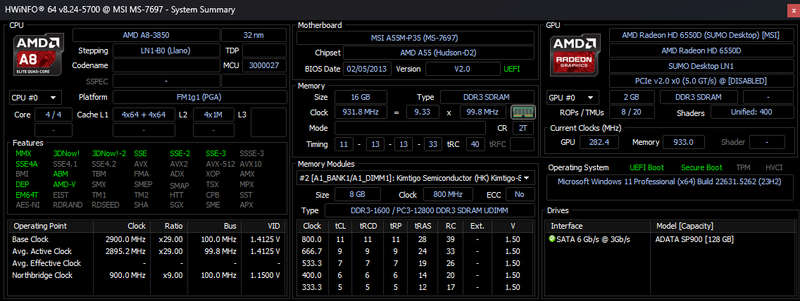 AMD A8 3850 | MSI A55 | Radeon HD 6550 | 16GB RAM | Windows 11 Pro (activated)