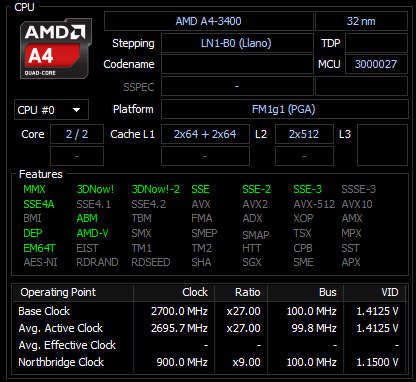 AMD A4-3400 APU | 2C/2T @ 2.7GHz | Radeon HD 6410 graphics | Socket FM1