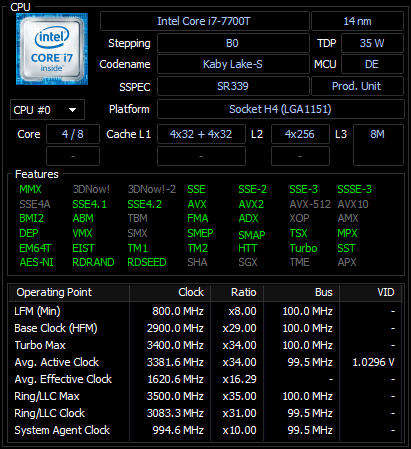 Intel® Core i7-7700T | 4C/8T up to 3.80GHz | 7th gen Kaby Lake | HD Graphics 630