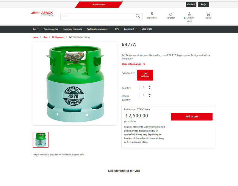 Afrox 9kg Prime Refrigerant R427A (Forane R427A) retrofit R22