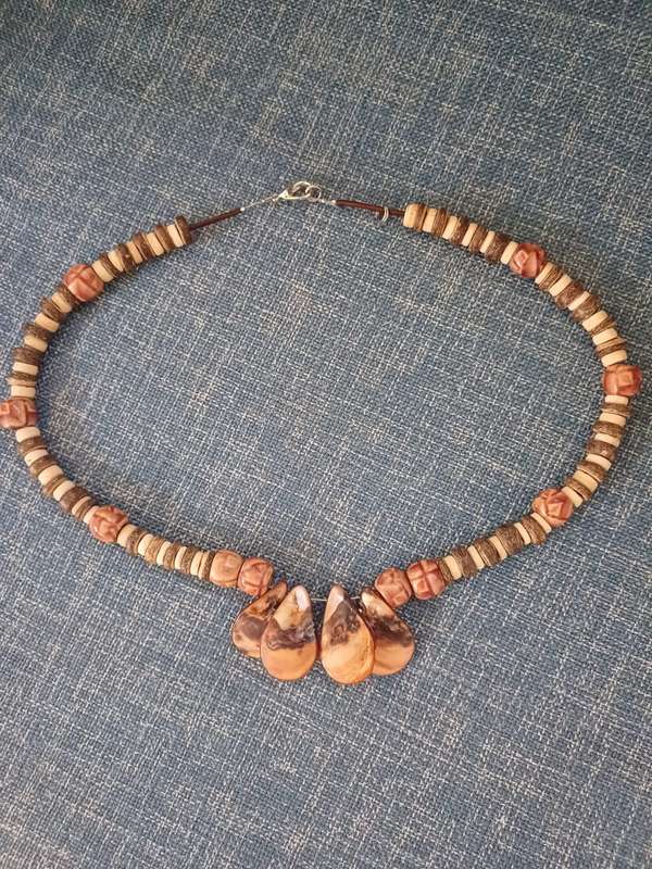 Handmade Shell, Wood & Coconut Bead Necklace