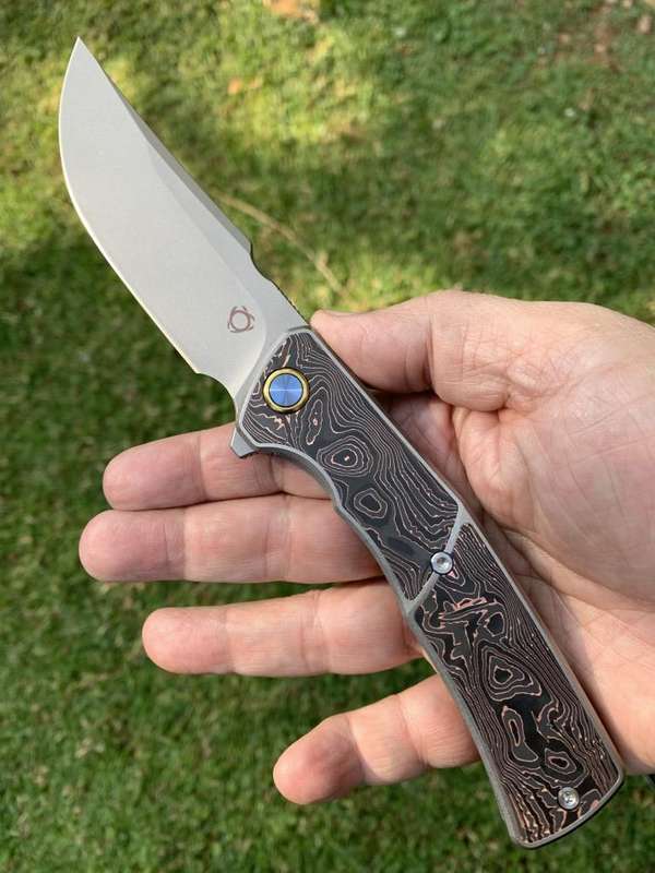Sixleaf SL-30HeroStoneWash M390 Blade  Titanium Copper Carbon Fiber Handle  Folding Pocket Knife