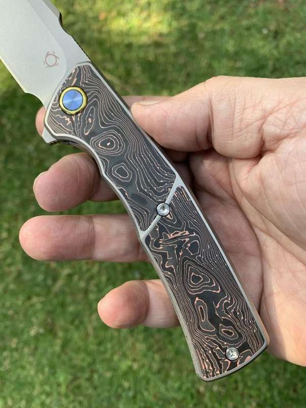 Sixleaf SL-30HeroStoneWash M390 Blade  Titanium Copper Carbon Fiber Handle  Folding Pocket Knife