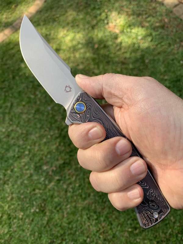 Sixleaf SL-30HeroStoneWash M390 Blade  Titanium Copper Carbon Fiber Handle  Folding Pocket Knife