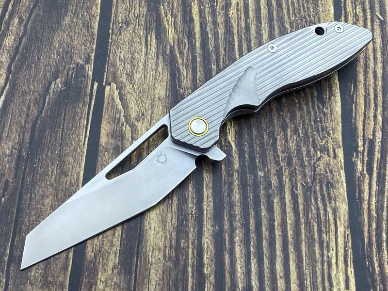 SixLeaf SL-29A Rattlesnake Designs Pocket Knife Milled Titanium Handle CPM-20CV Blade Steel