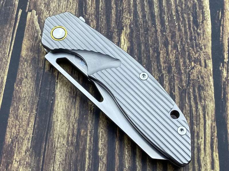 SixLeaf SL-29A Rattlesnake Designs Pocket Knife Milled Titanium Handle CPM-20CV Blade Steel