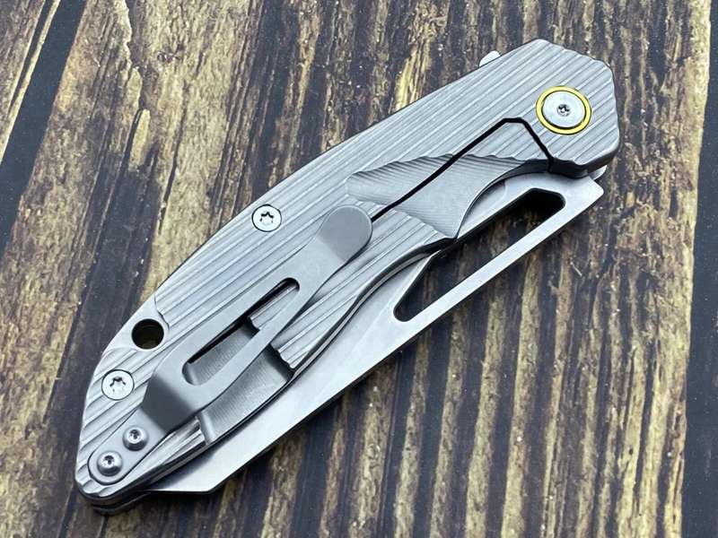 SixLeaf SL-29A Rattlesnake Designs Pocket Knife Milled Titanium Handle CPM-20CV Blade Steel