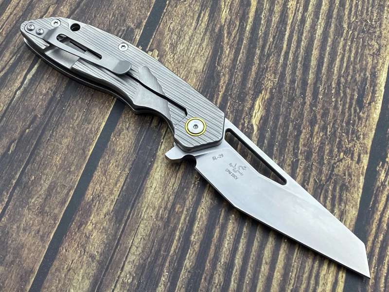 SixLeaf SL-29A Rattlesnake Designs Pocket Knife Milled Titanium Handle CPM-20CV Blade Steel