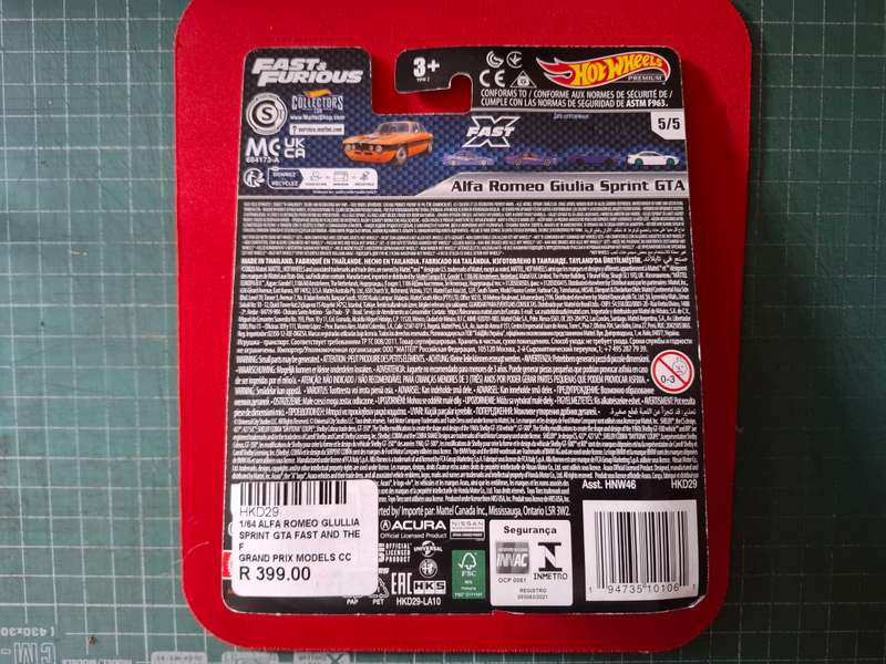 Hot Wheels Car Culture Fast & Furious 5/5 Alfa Romeo Giulia Sprint GTA
