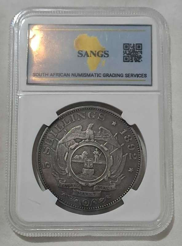 1892 ZAR Silver Kruger 5 Shillings Crown Graded SANGS VF30