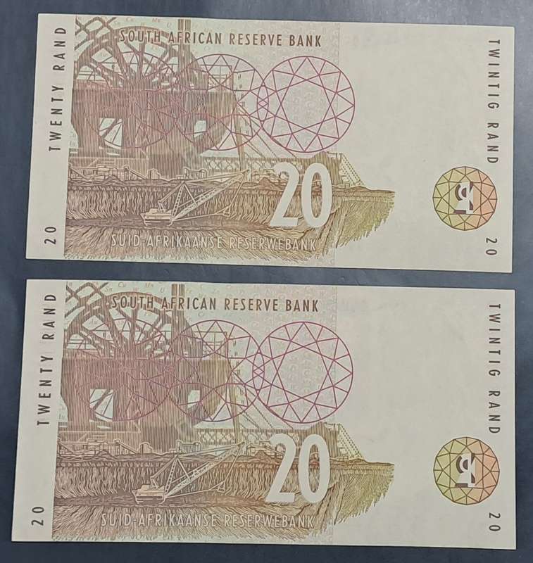 1999-2004 Twenty Rand Consecutive UNC Pair Mboweni FV0380726-7B