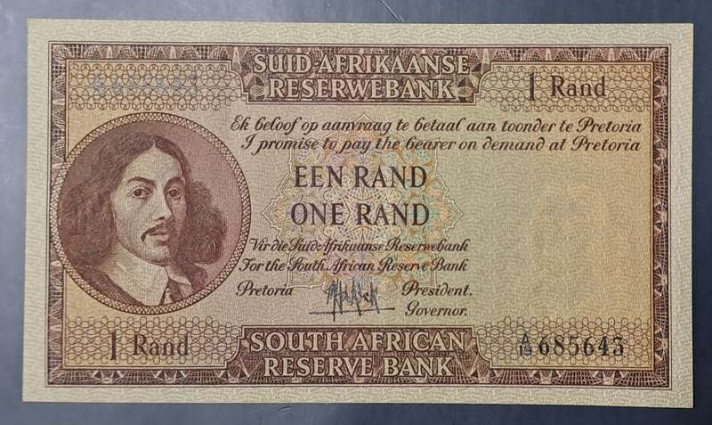 1961 One Rand MH de Kock A/19 685643 Lovely note