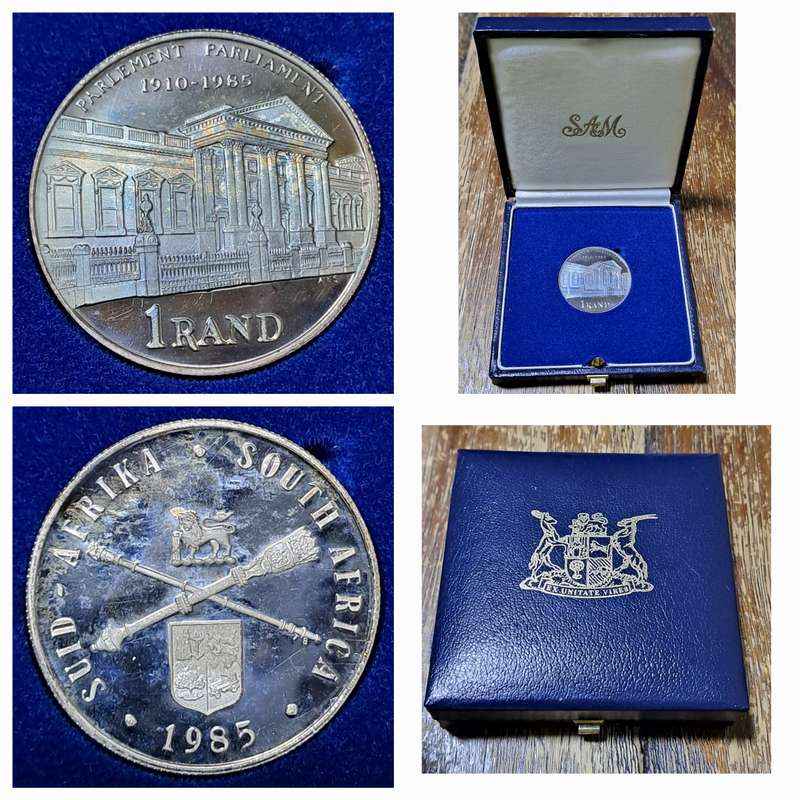 1985 Silver Rand Parliament Proof in SA Mint case