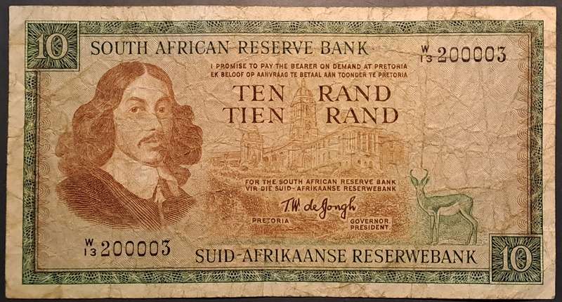 1967 Rare Replacement Note TW de Jongh W/13 Last Prefix Ten Rand E/A W/13 200003