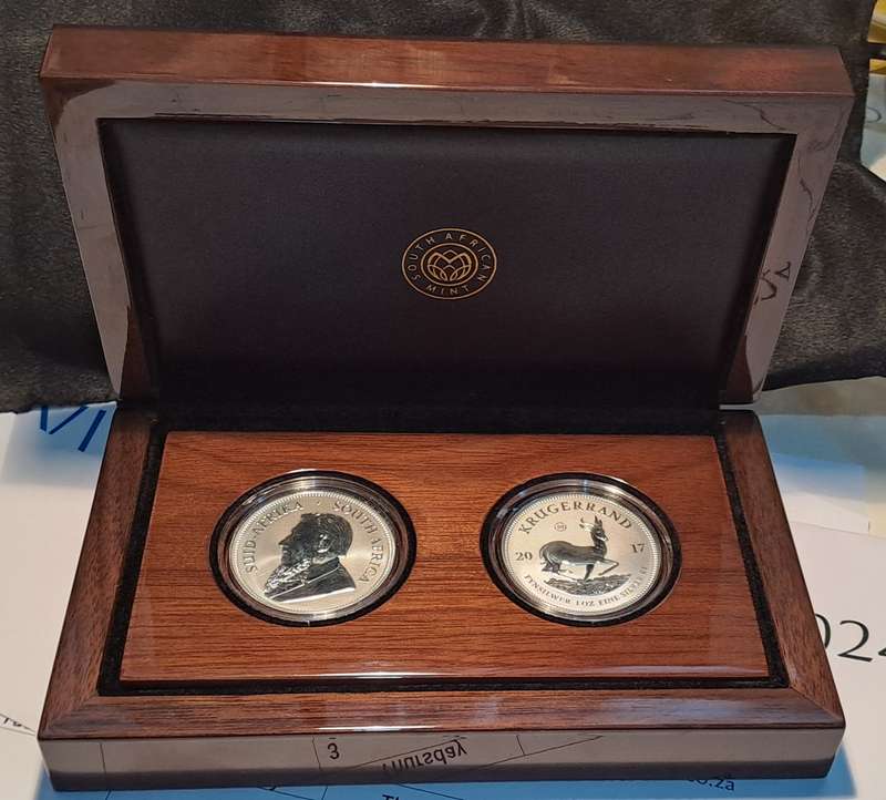 Double (2x) Premium UNC 2017 Silver 1 oz Krugerrand 50 yr Privy with Lovely Box, Cert, Capsules