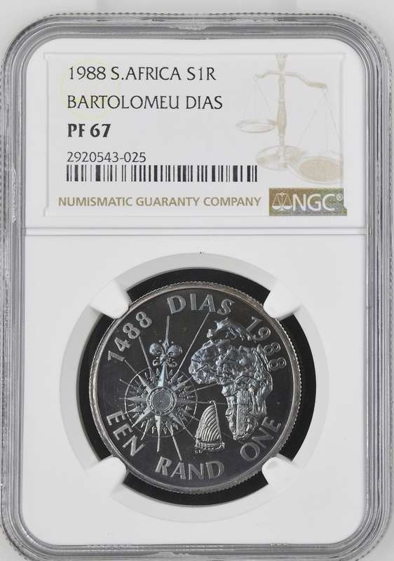 1988 Silver South Africa S1R BARTOLOMEU DIAS NGC PF 67 *TOP POP*