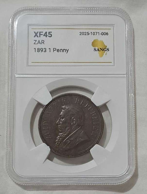 1893 ZAR Kruger Bronze Penny XF45 SANGS graded