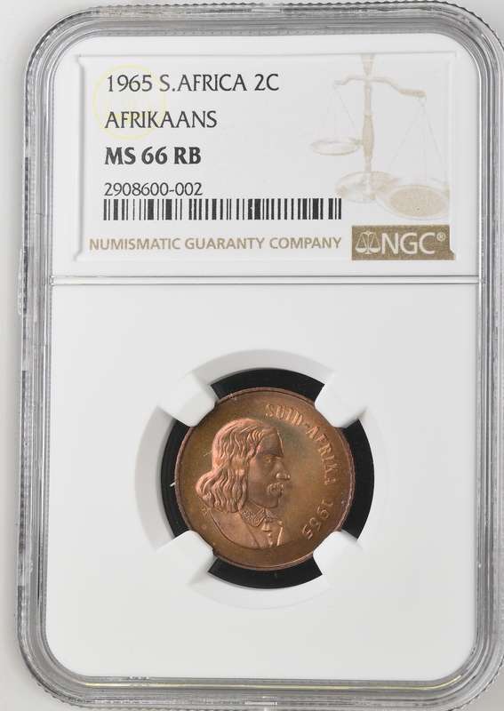 1965 South Africa 2 Cent Afrikaans NGC MS66RB