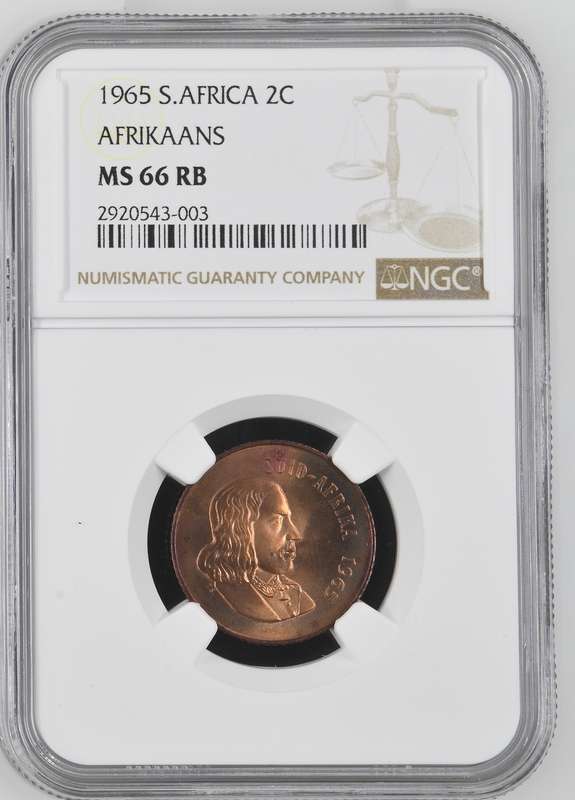 1965 Afrikaans 2 Cent South Africa 2C NGC MS66RB