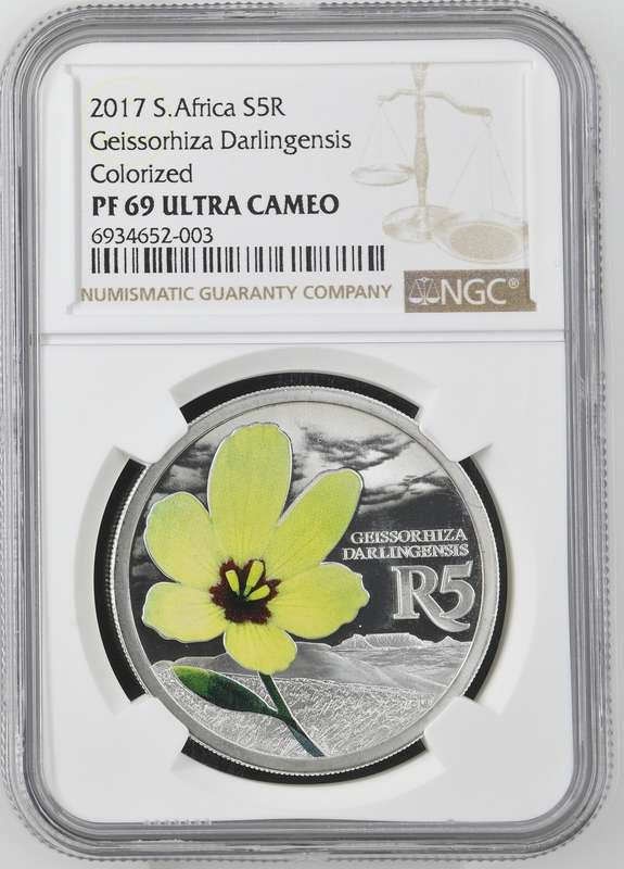 2017 Silver 1oz S5R Geissorhiza Darlingensis Colorized NGC PF69 Ultra Cameo (Yellow Wine Cup) TopPop