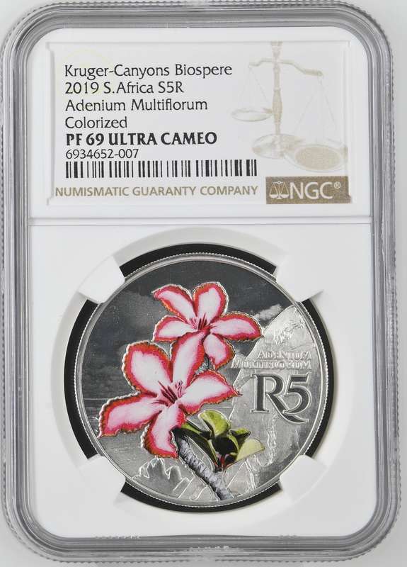 2019 Silver 1oz S5R Adenium Multiflorum Colorized NGC PF69 Ultra Cameo (Impala Lily)