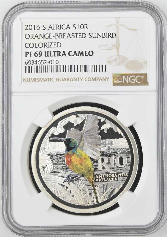 2016 Silver 1oz Proof S10R Orange - Breasted Sunbird Colorized NGC PF69 Ultra Cameo