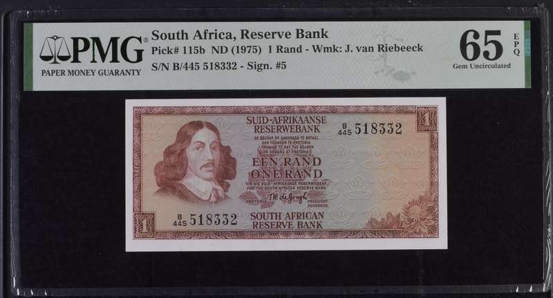 1975 Een One Rand TW de Jongh PMG 65 Gem UNC EPQ B/445 518332