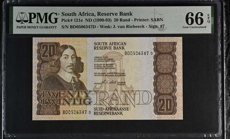 Graded PMG 66 Twenty Twintig Rand 1990 Stals GEM UNC EPQ ,Wmk Riebeeck Pick# 121e