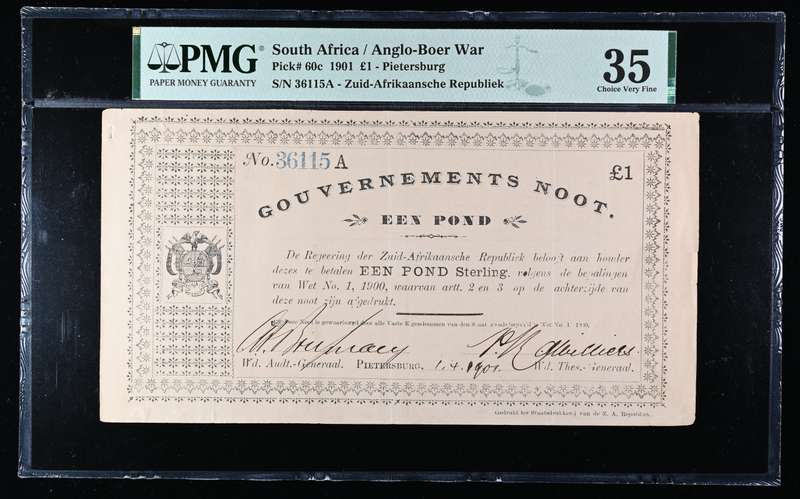 ZAR Gouvernements EEn Pond Noot Dated 1.4.1901 Fleur de Lis Watermark PMG 35