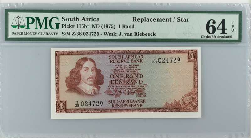 RARE 1975 Z/38 Replacement One Een Rand Note PMG64 CHOICE UNC EPQ TW de Jongh Z/38 024729