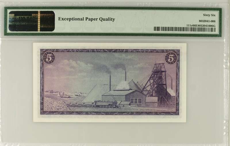 X/7 786019 Graded PMG 66 Replacement Note Vyf Five Rand TW de Jongh Gem UNC EPQ Pick# 111c