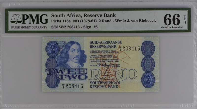 1978 W/2 Replacement Twee Two Rand Note PMG66 GEM UNC EPQ GPC de Kock W/2 208413