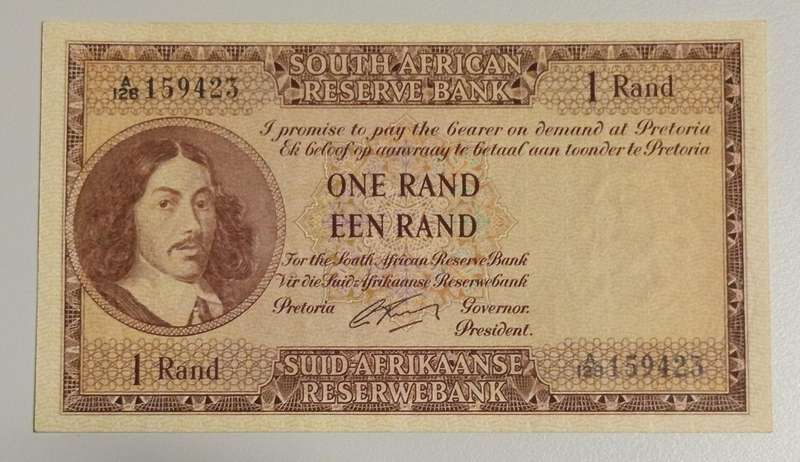 1962 One Een Rand Banknote G.Rissik A/128 159423