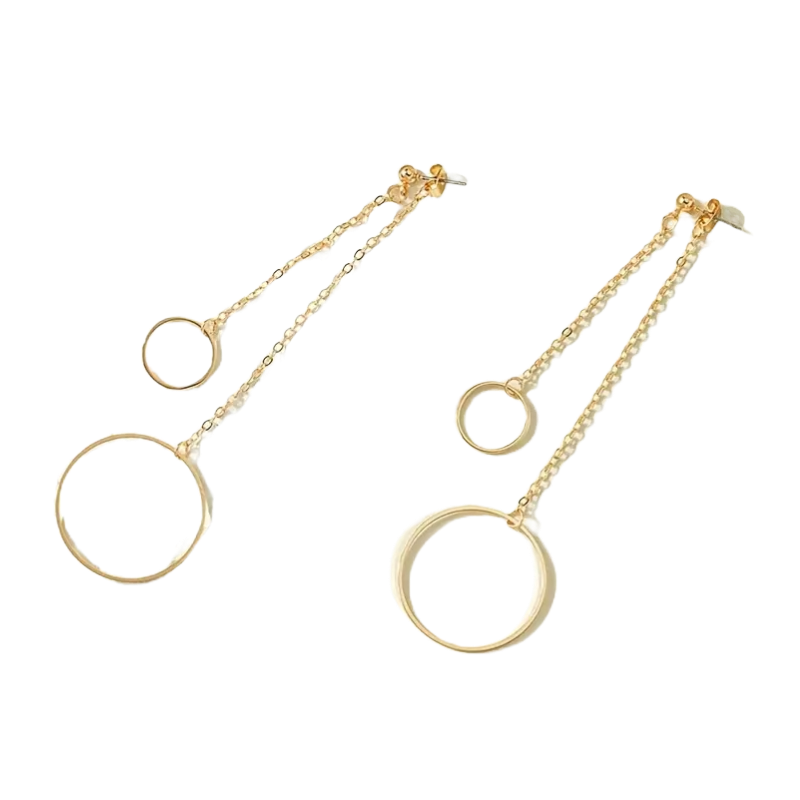 Double Ring Pendant with Long Chain Earrings