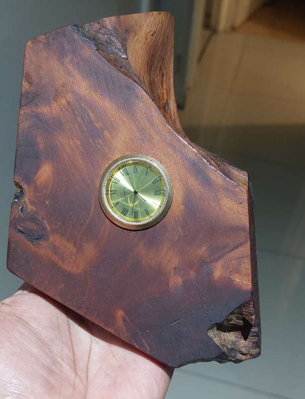 Genuine Burl Wood Desk Clock with Japan Movement works 200%