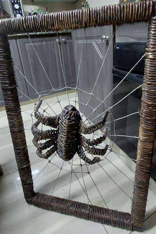 HUGE ABSOLUTE BEAUTY HAND MADE ART WOOD WICKER FRAME SPIDER ON WEB 900 X 600MM