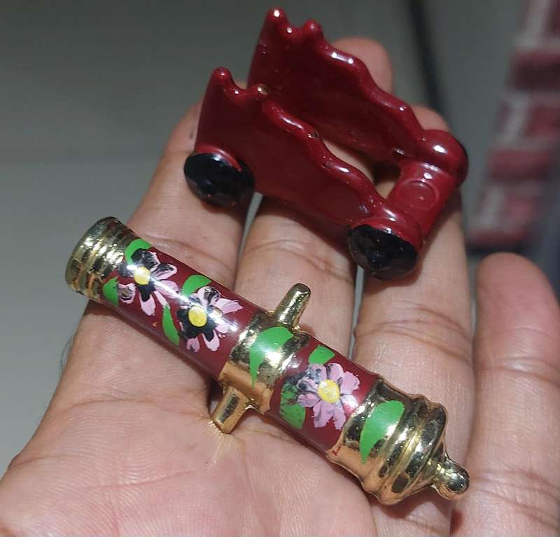 solid heavy copper hand painted cannon 2 piece