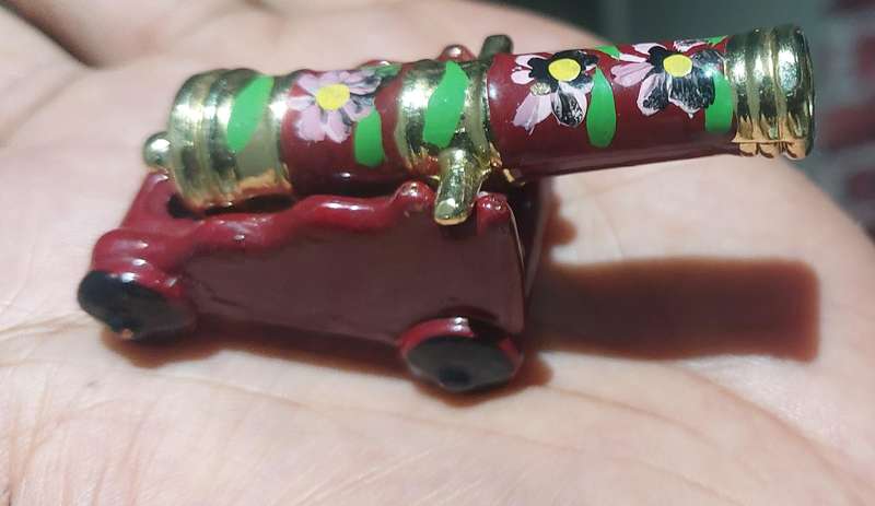 solid heavy copper hand painted cannon 2 piece